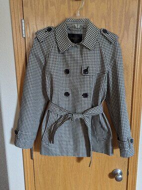 Coach Gingham Checked Short Trench Coat Large Raincoat Gingham Plaid